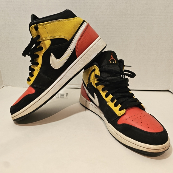 Nike Other - Jordan Air Jordan 1 Mid Shoes Mens Size 8.5 Black Red Yellow Sneakers 852542-087